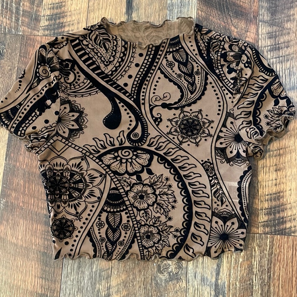 Brown and black crop top
